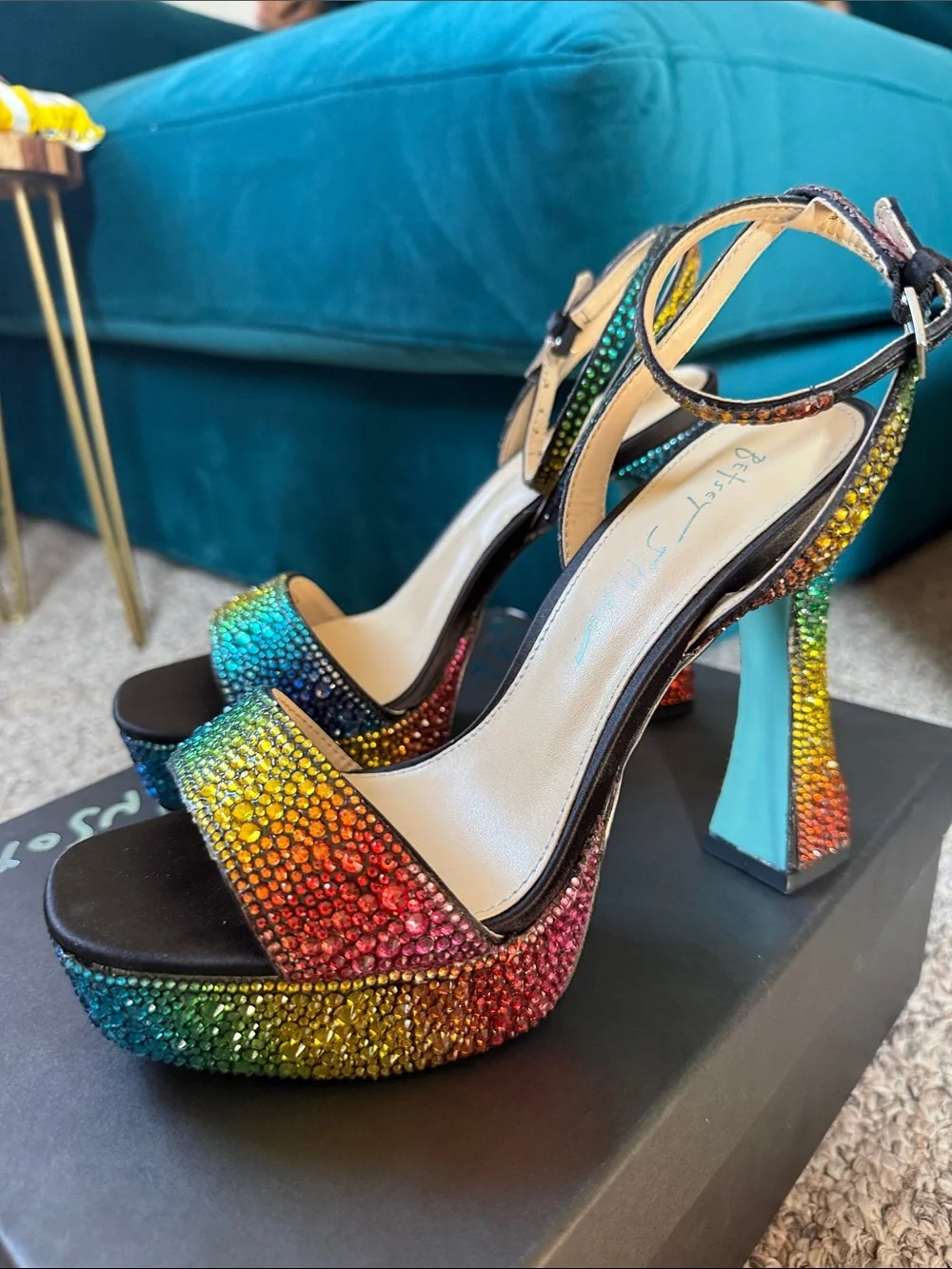 Betsey Johnson Rainbow Crystal Platform Heels